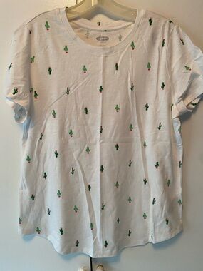 Old Navy White Tee with Green & Pink Cactus Motif